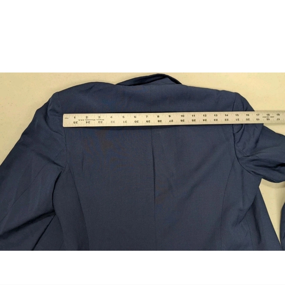Theory Sepia Long Sleeve Open Front Blazer Navy Blue 4 Virgin Wool Bl Sustainabl - Picture 12 of 14